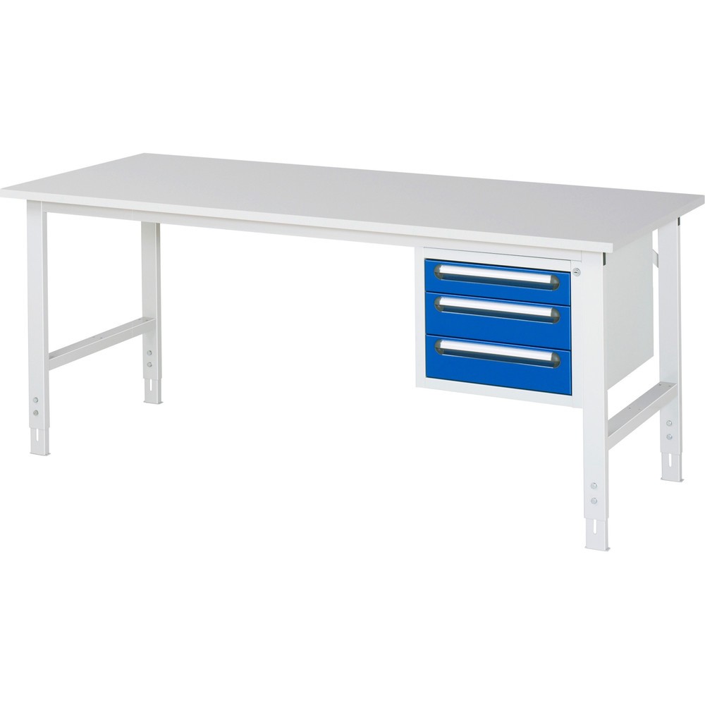 Product afbeelding: In hoogte verstelbare werktafel RAU serie TOM, hxbxd 760-1.080 x 2.500 x 800 mm, 3 lades, werkblad met melaminelaag