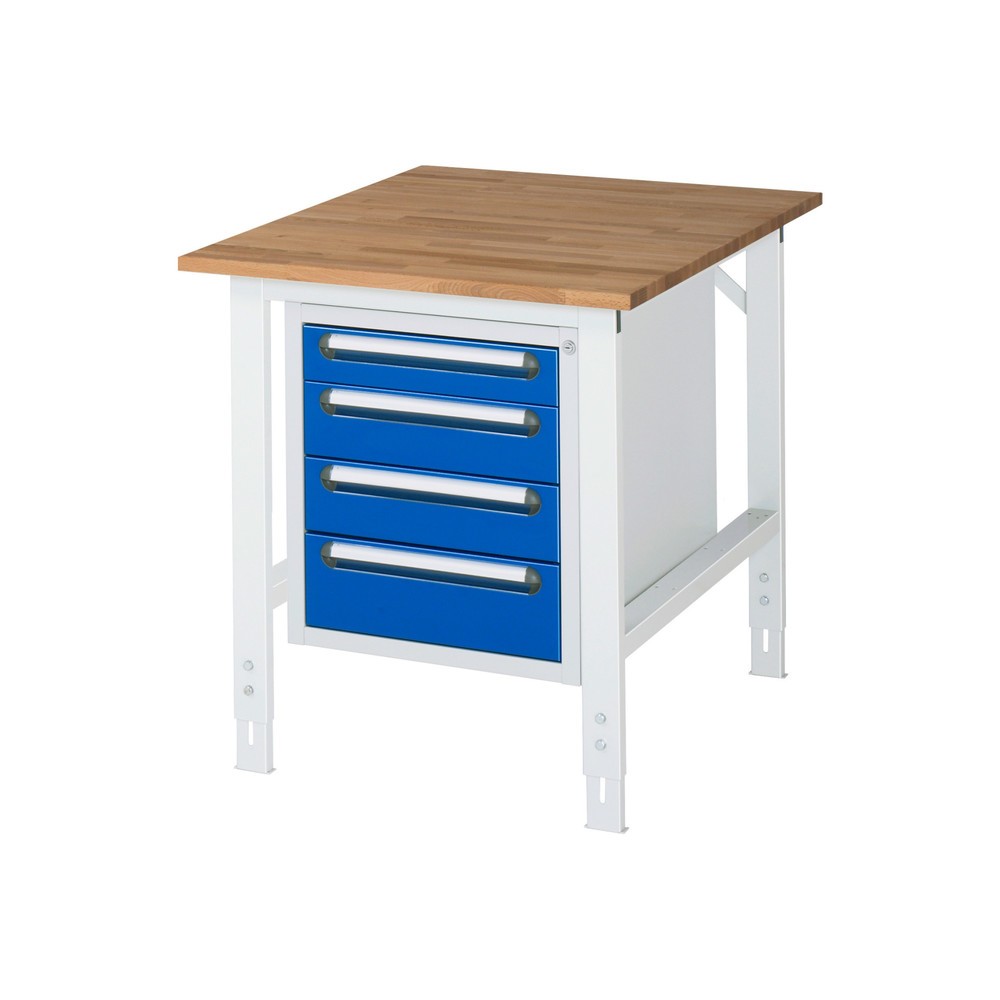 Product afbeelding: In hoogte verstelbare werktafel RAU serie TOM, hxbxd 760-1.080 x 750 x 1.000 mm, 4 lades, massief beuken werkblad
