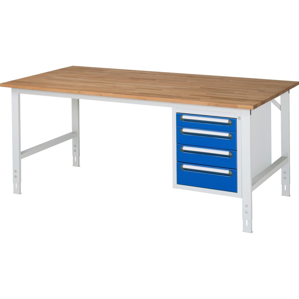 Product afbeelding: In hoogte verstelbare werktafel RAU serie TOM, hxbxd 760-1.080 x 2.500 x 1.000 mm, 4 lades, massief beuken werkblad