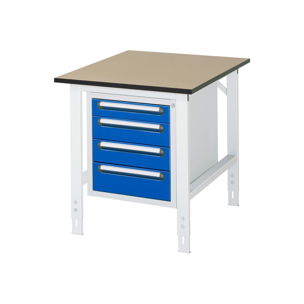 Product afbeelding: In hoogte verstelbare werktafel RAU serie TOM, hxbxd 760-1.080 x 750 x 1.000 mm, 4 lades, mdf werkblad