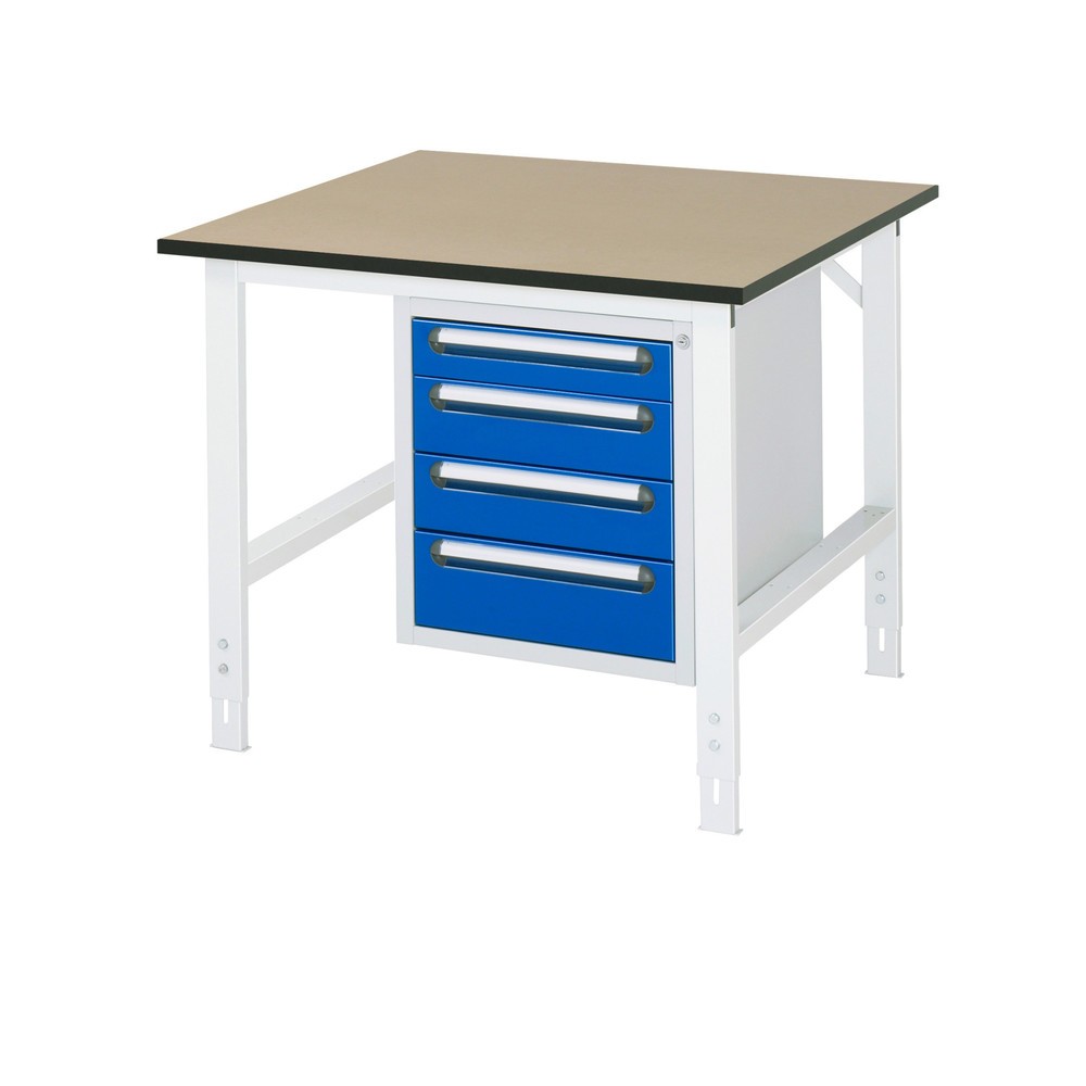 Product afbeelding: In hoogte verstelbare werktafel RAU serie TOM, hxbxd 760-1.080 x 1.000 x 1.000 mm, 4 lades, mdf werkblad
