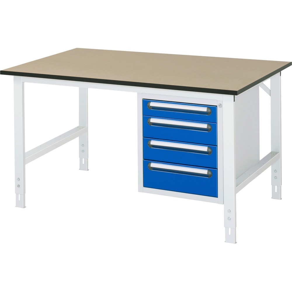 Product afbeelding: In hoogte verstelbare werktafel RAU serie TOM, hxbxd 760-1.080 x 1.500 x 1.000 mm, 4 lades, mdf werkblad