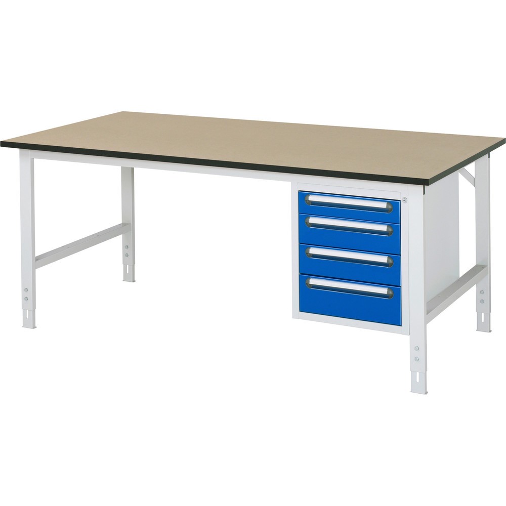 Product afbeelding: In hoogte verstelbare werktafel RAU serie TOM, hxbxd 760-1.080 x 2.500 x 1.000 mm, 4 lades, mdf werkblad