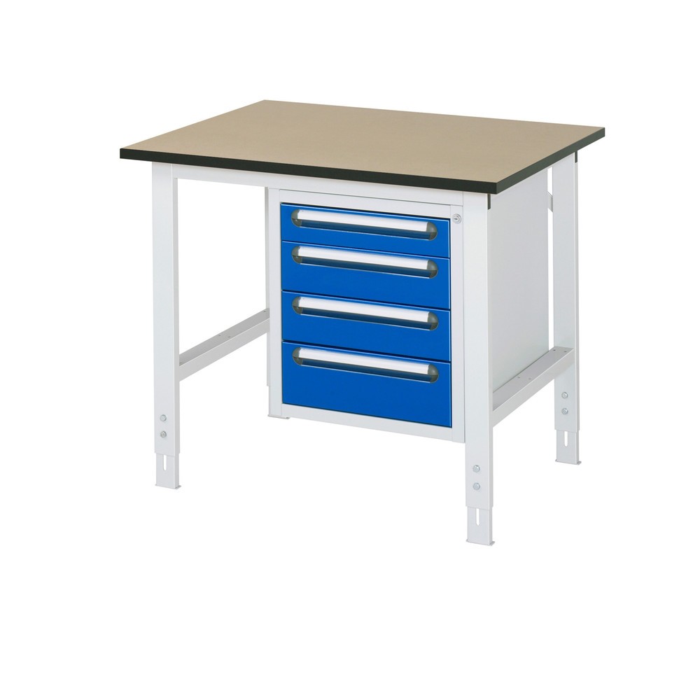 Product afbeelding: In hoogte verstelbare werktafel RAU serie TOM, hxbxd 760-1.080 x 1.000 x 800 mm, 4 lades, mdf werkblad