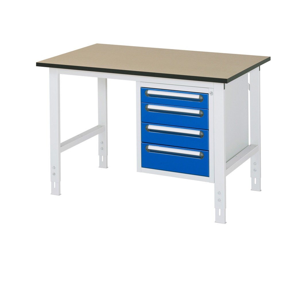 Product afbeelding: In hoogte verstelbare werktafel RAU serie TOM, hxbxd 760-1.080 x 1.250 x 800 mm, 4 lades, mdf werkblad