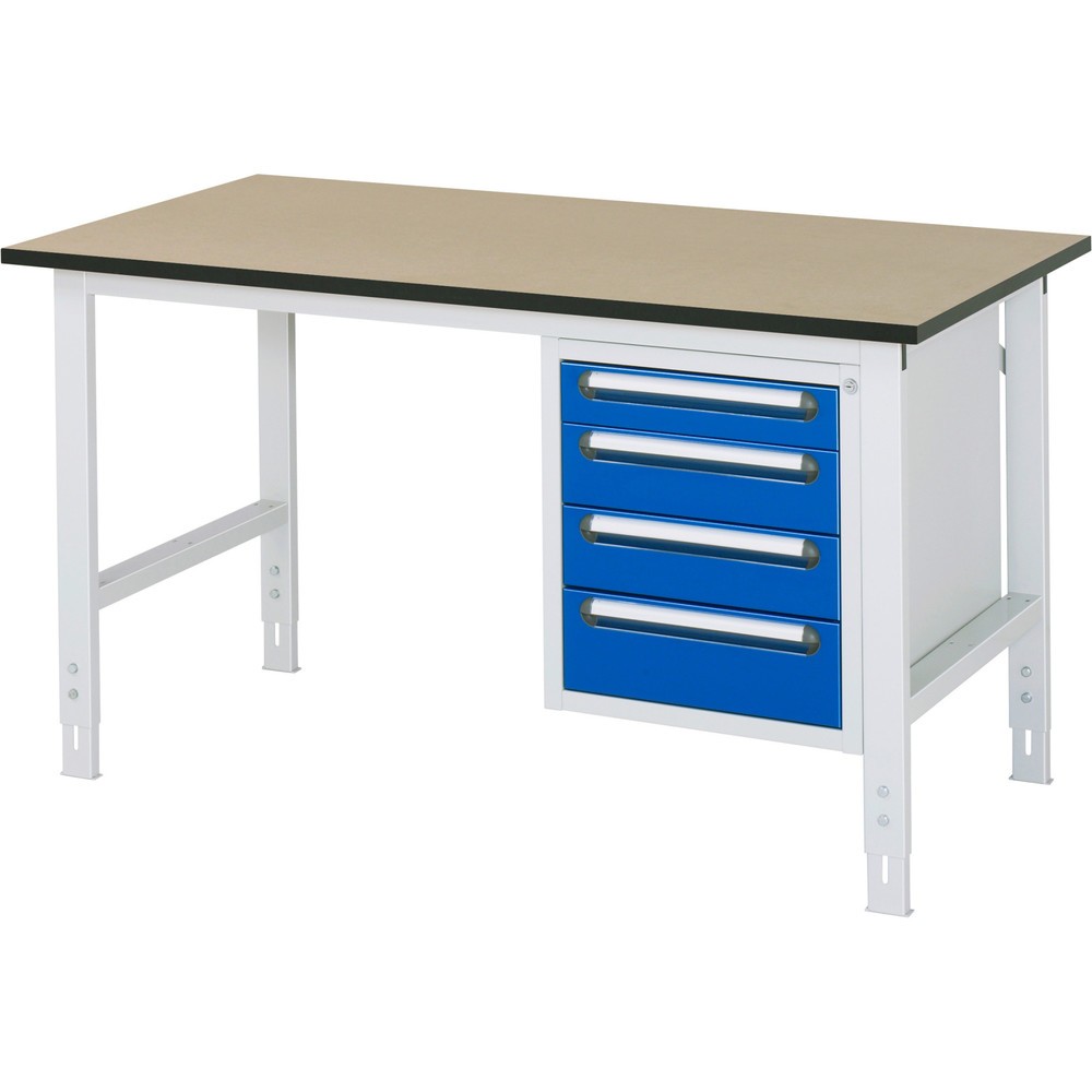 Product afbeelding: In hoogte verstelbare werktafel RAU serie TOM, hxbxd 760-1.080 x 1.500 x 800 mm, 4 lades, mdf werkblad