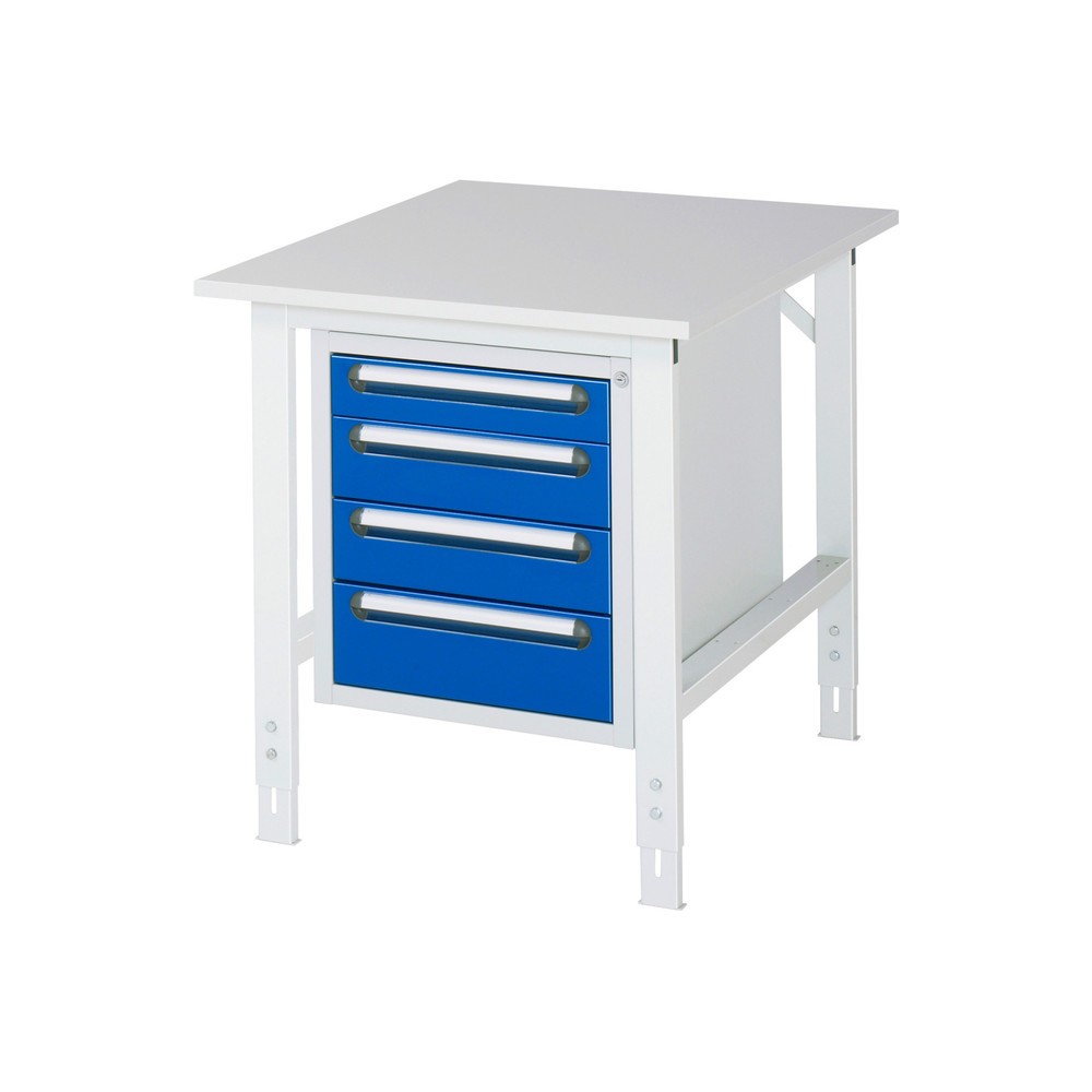 Product afbeelding: In hoogte verstelbare werktafel RAU serie TOM, hxbxd 760-1.080 x 750 x 1.000 mm, 4 lades, werkblad met melaminelaag