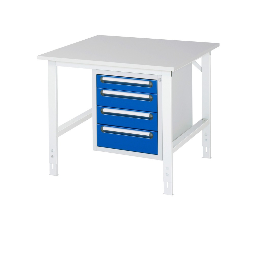 Product afbeelding: In hoogte verstelbare werktafel RAU serie TOM, hxbxd 760-1.080 x 1.000 x 1.000 mm, 4 lades, werkblad met melaminelaag