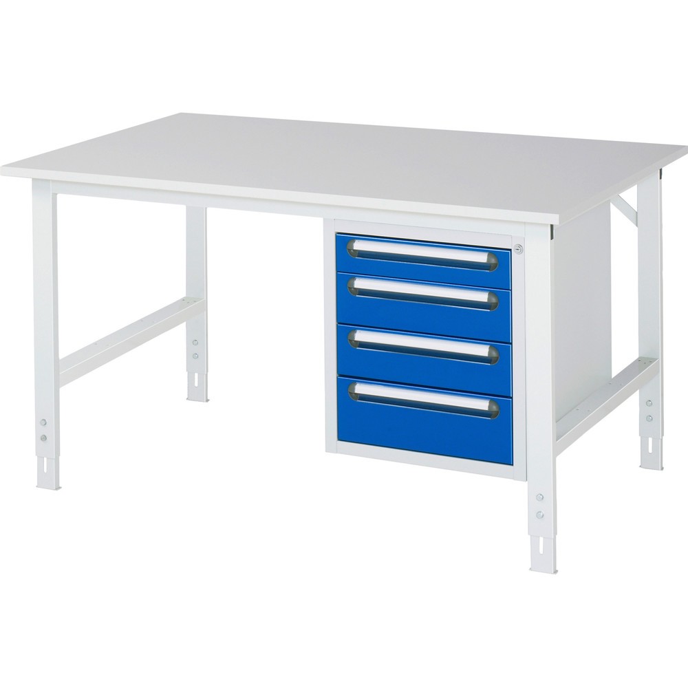 Product afbeelding: In hoogte verstelbare werktafel RAU serie TOM, hxbxd 760-1.080 x 1.500 x 1.000 mm, 4 lades, werkblad met melaminelaag