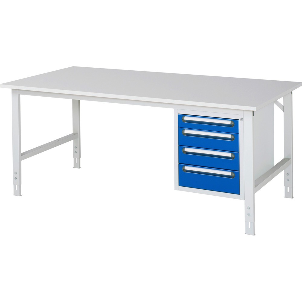 Product afbeelding: In hoogte verstelbare werktafel RAU serie TOM, hxbxd 760-1.080 x 2.500 x 1.000 mm, 4 lades, werkblad met melaminelaag