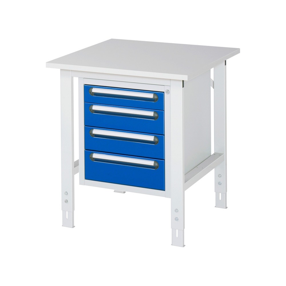 Product afbeelding: In hoogte verstelbare werktafel RAU serie TOM, hxbxd 760-1.080 x 750 x 800 mm, 4 lades, werkblad met melaminelaag