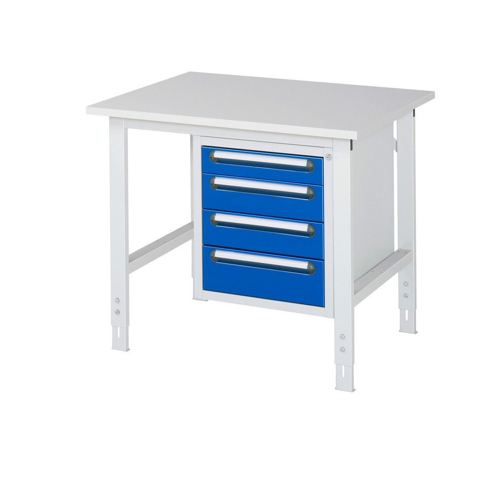 Product afbeelding: In hoogte verstelbare werktafel RAU serie TOM, hxbxd 760-1.080 x 1.000 x 800 mm, 4 lades, werkblad met melaminelaag