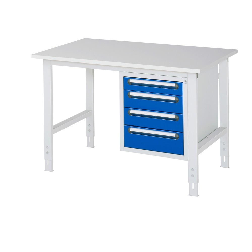Product afbeelding: In hoogte verstelbare werktafel RAU serie TOM, hxbxd 760-1.080 x 1.250 x 800 mm, 4 lades, werkblad met melaminelaag