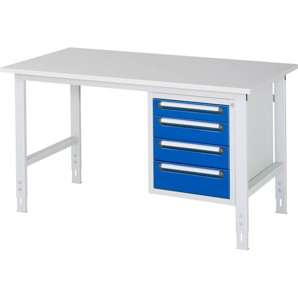 Product afbeelding: In hoogte verstelbare werktafel RAU serie TOM, hxbxd 760-1.080 x 1.500 x 800 mm, 4 lades, werkblad met melaminelaag