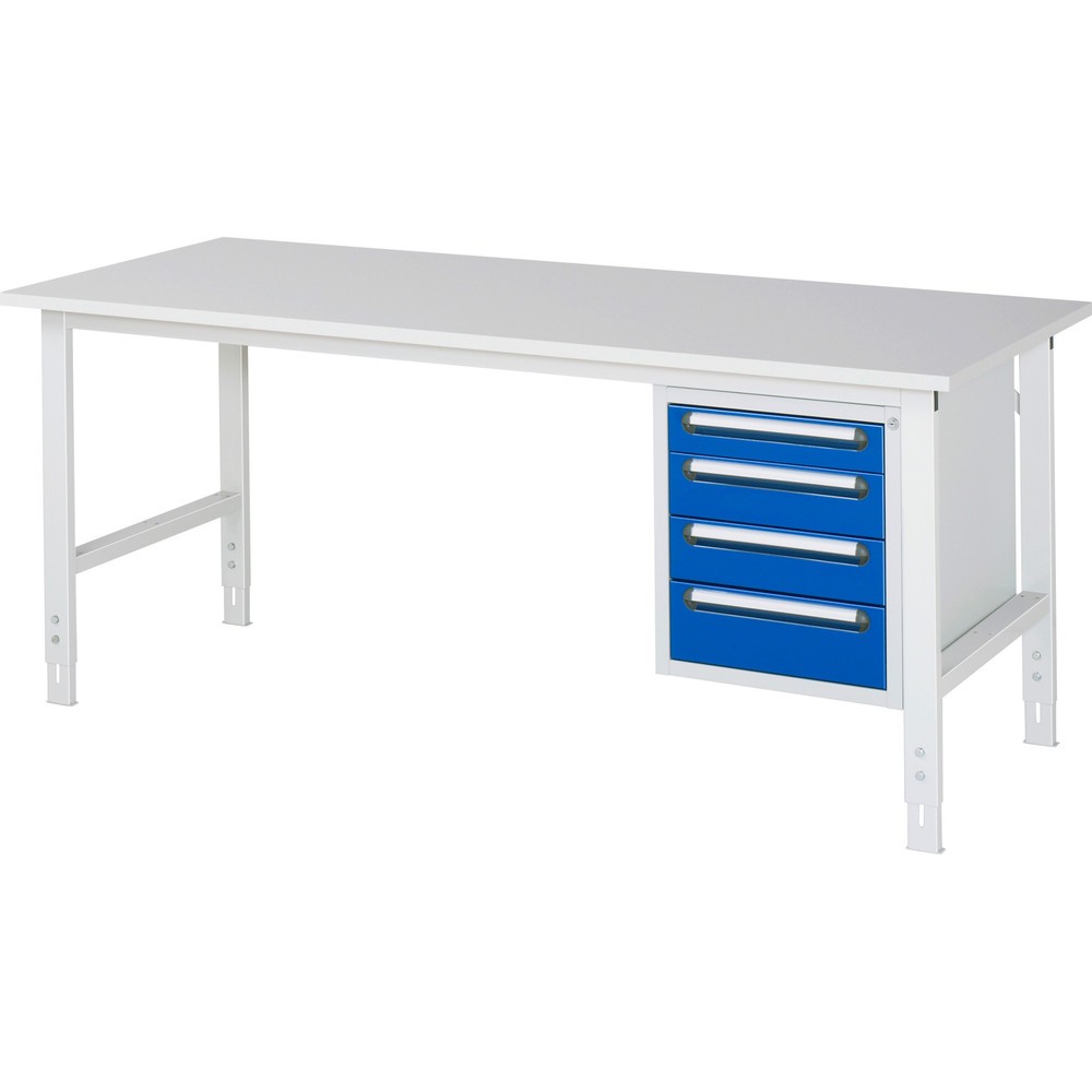 Product afbeelding: In hoogte verstelbare werktafel RAU serie TOM, hxbxd 760-1.080 x 2.500 x 800 mm, 4 lades, werkblad met melaminelaag