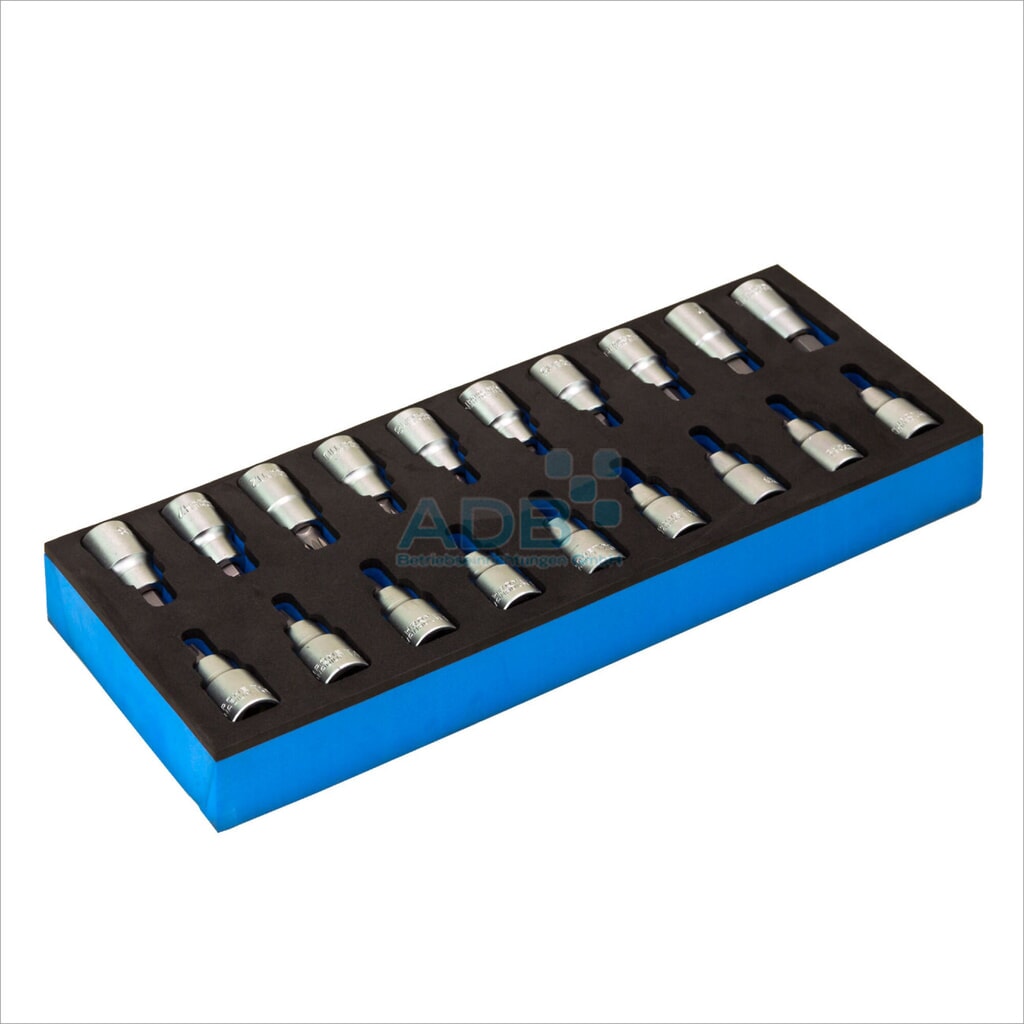 Inbus-/torx-set 1/2", 19-delig, schuimrubberen inleg Product afbeelding: Inbus-/torx-set 1/2", 19-delig, schuimrubberen inleg