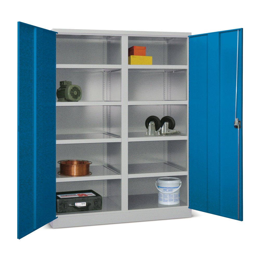 Product afbeelding: Industriële zwarelastkast PAVOY Premium met middenwand, 8 legborden, hxbxd 1.950 x 1.470 x 630 mm, hemelsblauw, lichtgrijs
