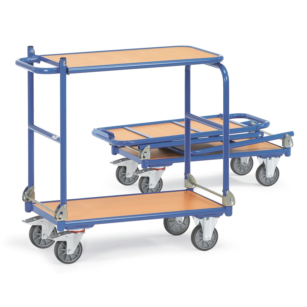 Inklapbare tafelwagen fetra® met stalen frame, 2 etages van 720 x 450 mm Product afbeelding: Inklapbare tafelwagen fetra® met stalen frame, 2 etages van 720 x 450 mm