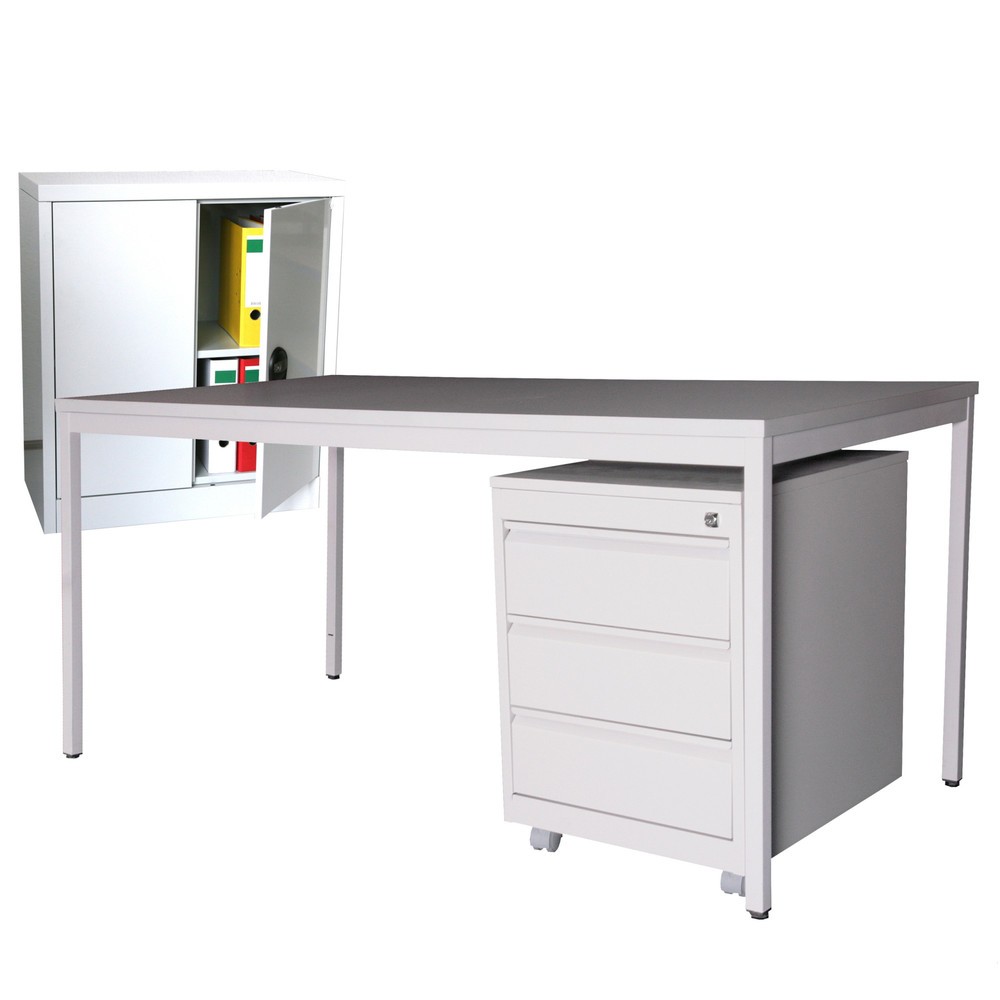 Product afbeelding: Inrichtingsset, bureau lxb 1.200 x 800 mm incl. ladekast op wielen + bijzetkast hxb 900 x 800 mm, lichtgrijs