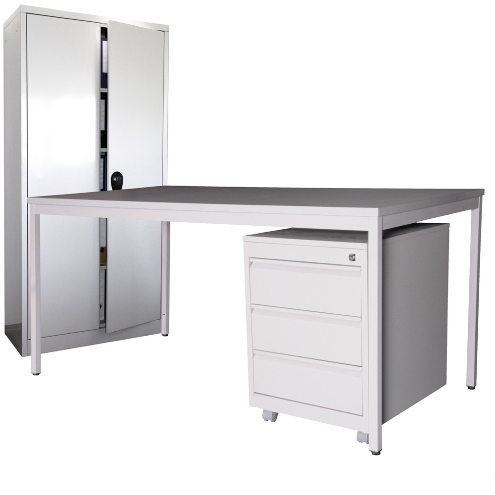 Product afbeelding: Inrichtingsset, bureau lxb 1.200 x 800 mm incl. ladekast op wielen + draaideurkast hxb 1.800 x 800 mm, lichtgrijs