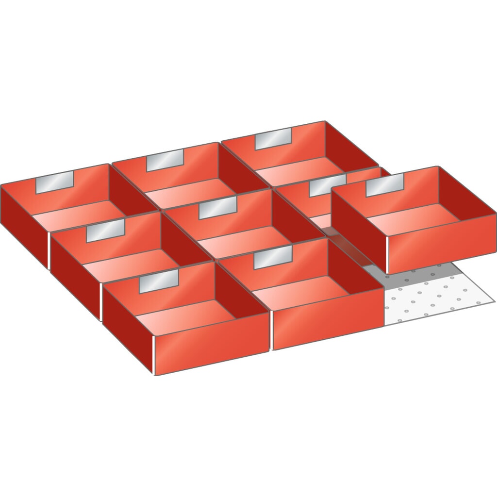 Inzetbakkenset LISTA 27x27E, (bxd) 459x459 mm, 9-delig, voor fronthoogte 50 mm Product afbeelding: Inzetbakkenset LISTA 27x27E, (bxd) 459x459 mm, 9-delig, voor fronthoogte 50 mm