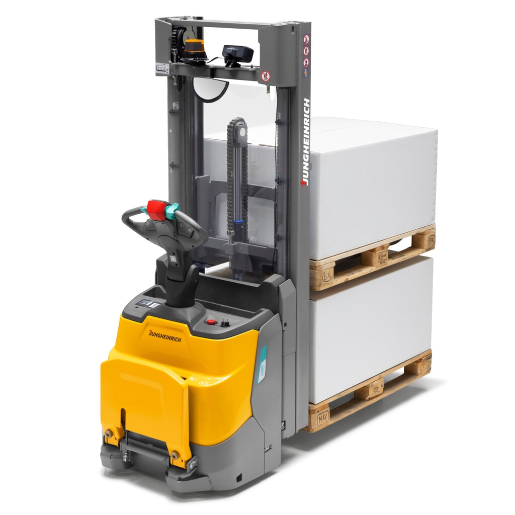 Product afbeelding: Jungheinrich elektrische stapelaar ERC 110zi ZT met staplatform, tweevoudige telescoop hefmast, hefhoogte 2.500 mm, draagvermogen 1.000 kg, proportionele hydraulica, duolift