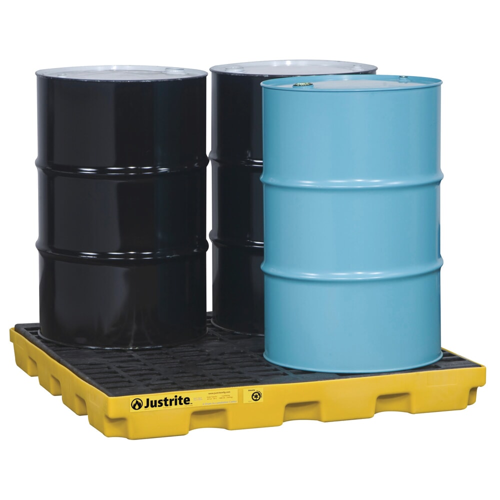 Lage PE-lekbak Justrite, 4 x 200 l, inhoud 185 l, geel Productafbeelding nr. 2: Lage PE-lekbak Justrite, 4 x 200 l, inhoud 185 l, geel