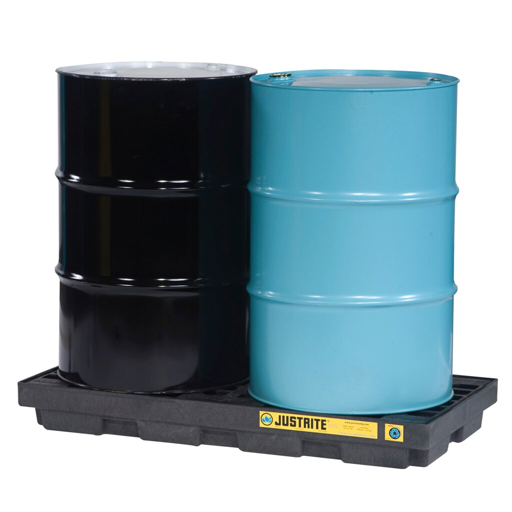 Justrite® vlak-lekbak van PE, 2x 200 l, opvangvolume 90 l, zwart Product afbeelding: Justrite® vlak-lekbak van PE, 2x 200 l, opvangvolume 90 l, zwart
