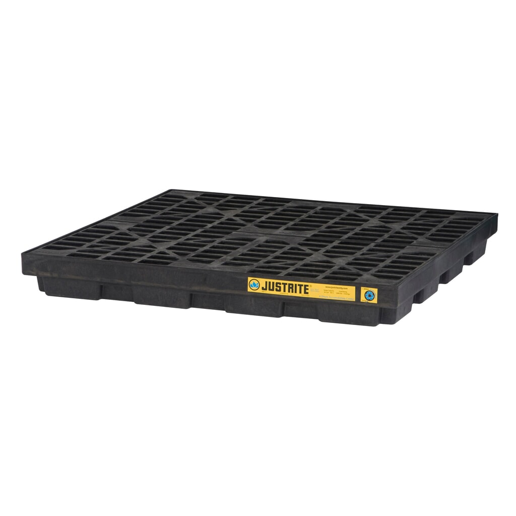 Justrite® vlak-lekbak van PE, 4x 200 l, opvangvolume 185 l, zwart Product afbeelding: Justrite® vlak-lekbak van PE, 4x 200 l, opvangvolume 185 l, zwart