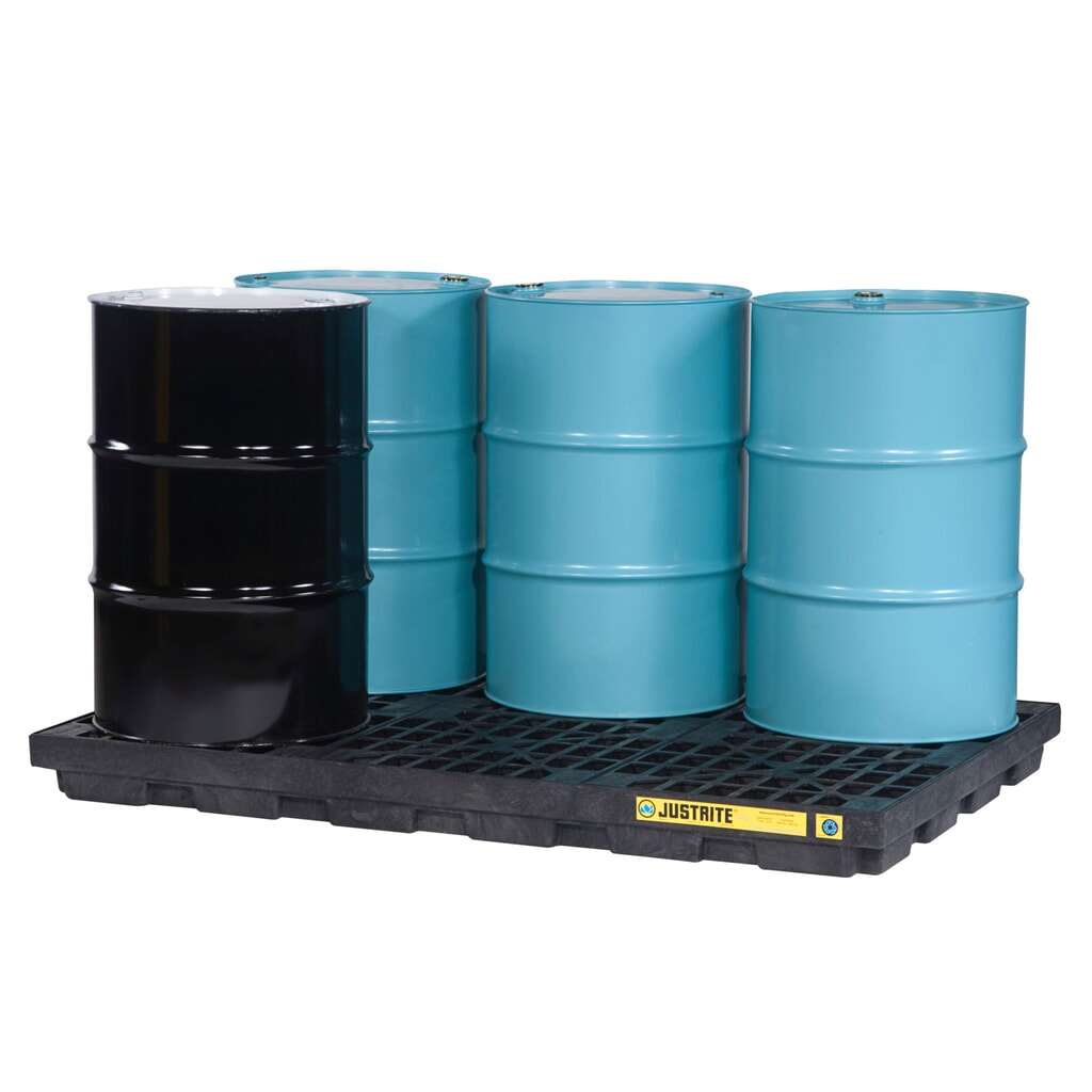 Justrite® vlak-lekbak van PE, 6x 200 l, opvangvolume 276 l, zwart Product afbeelding: Justrite® vlak-lekbak van PE, 6x 200 l, opvangvolume 276 l, zwart