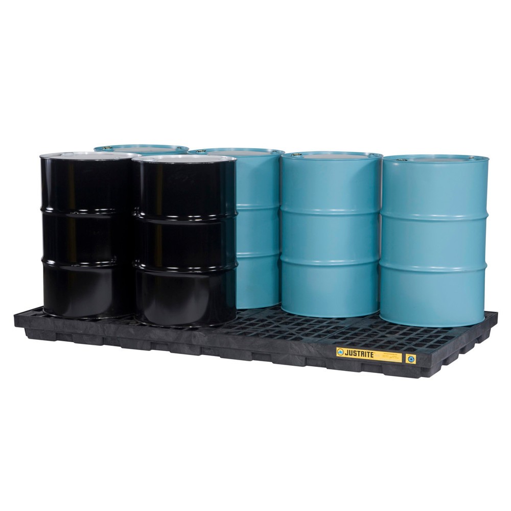 Product afbeelding: Lage PE-lekbak Justrite, 8 x 200 l, inhoud 371 l, zwart