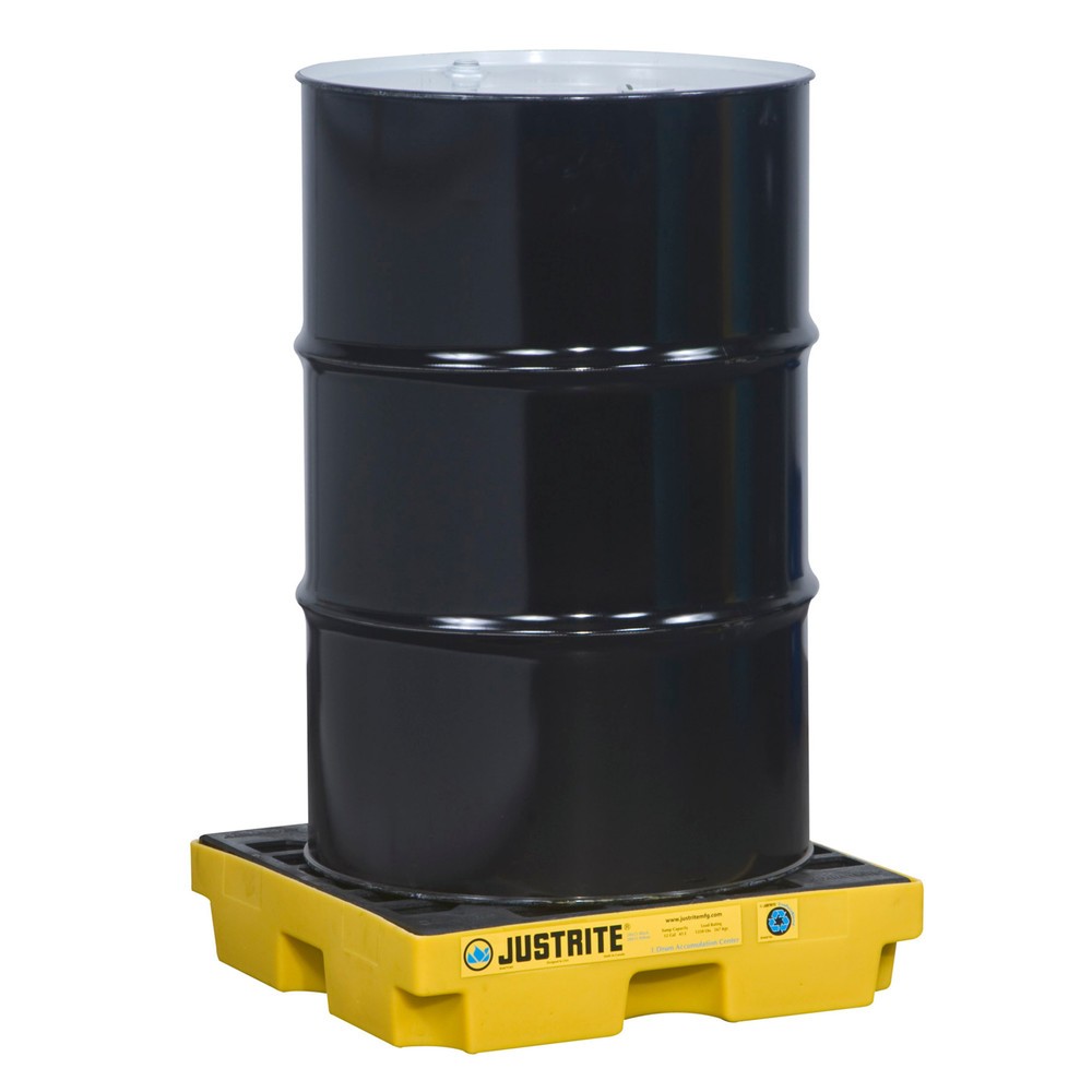 Product afbeelding: Justrite lage PE-lekbak, 1x 200 l, inhoud 45 l, geel