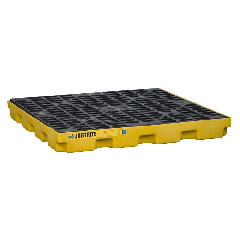 Product afbeelding: Lage PE-lekbak Justrite, 4 x 200 l, inhoud 185 l, geel