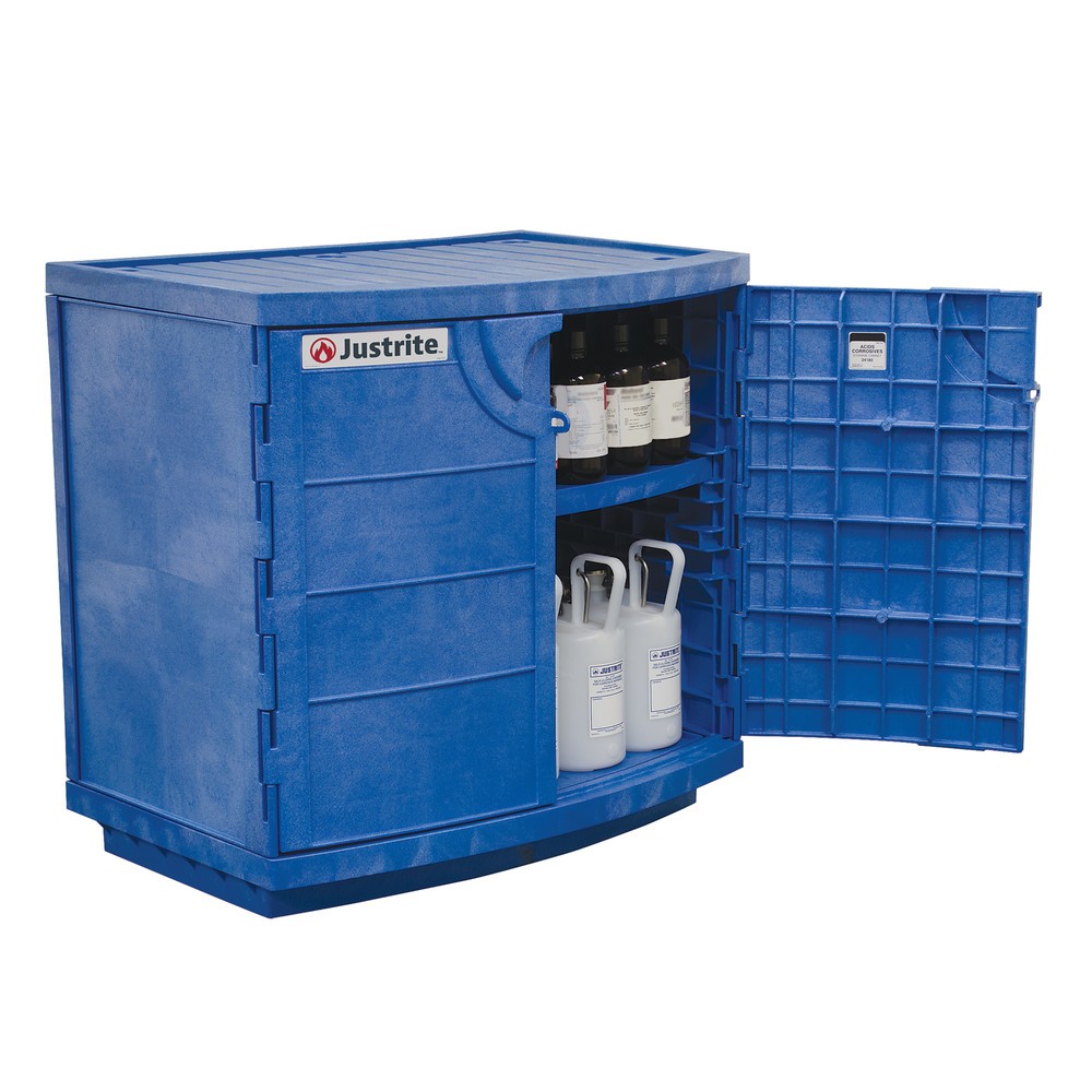 Productafbeelding nr. 2: Justrite® PE veiligheidgarderobe voor corrosieve chemicaliën, HxBxD 900 x 910 x 640 mm, 1 plank, handmatig sluiten