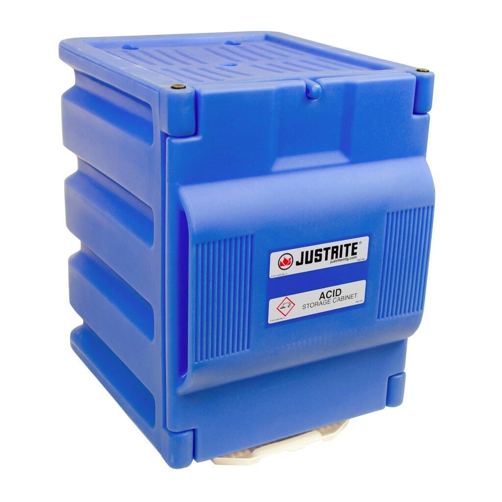 Justrite® PE veiligheidskast voor corrosieve chemicaliën, HxBxD 500 x 360 x 440 mm, handmatig sluiten Product afbeelding: Justrite® PE veiligheidskast voor corrosieve chemicaliën, HxBxD 500 x 360 x 440 mm, handmatig sluiten