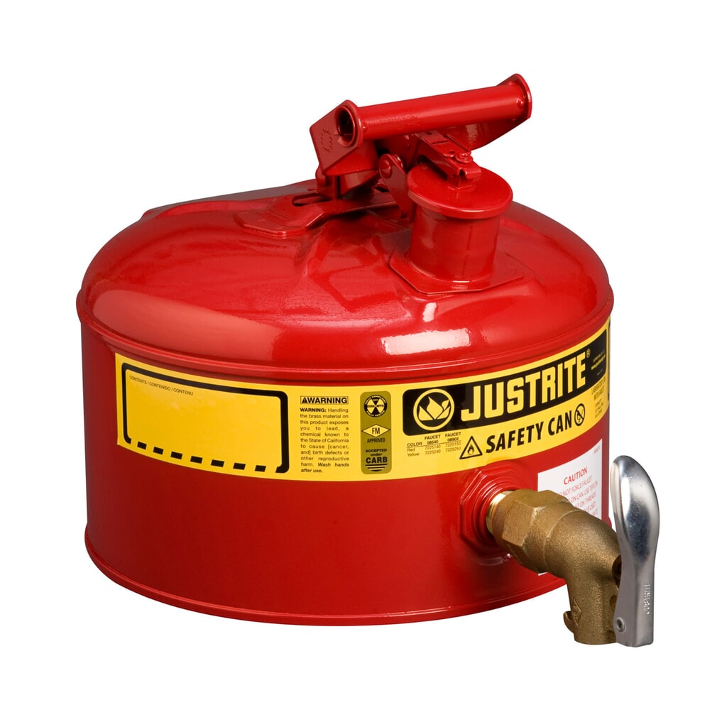 Justrite veiligheidsdoseerreservoir, messing aftapkraan 3/4", rood, 9,5 liter Product afbeelding: Justrite veiligheidsdoseerreservoir, messing aftapkraan 3/4", rood, 9,5 liter