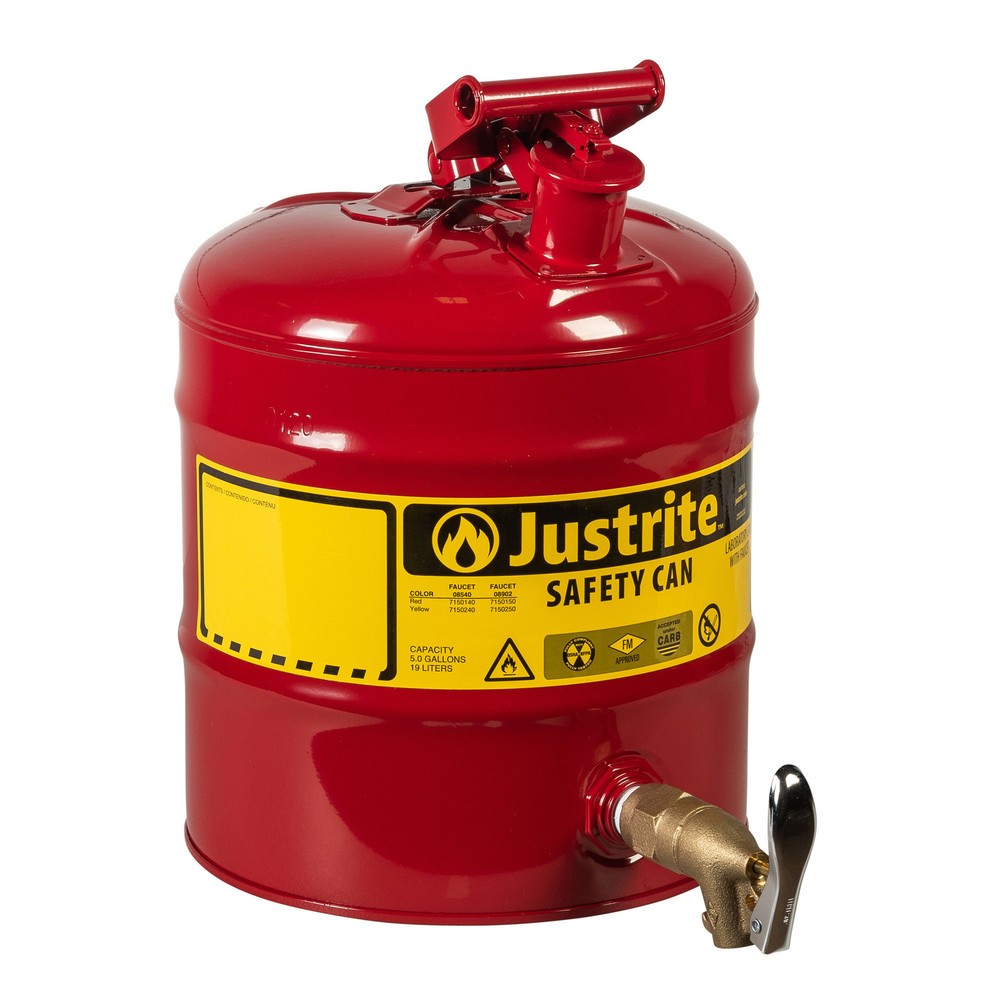 Product afbeelding: Veiligheidsdoseerreservoir Justrite, messing aftapkraan 3/4", rood, 19 liter