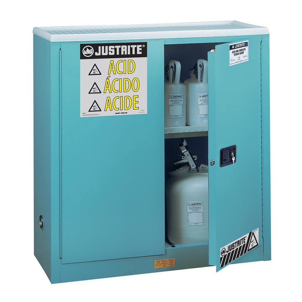 Product afbeelding: Justrite® veiligheidskast Classic Sure-Grip® FM, voor bijtende stoffen, h x b x d 1.120 x 1.090 x 460 mm, 1 legbord, handmatig sluitend