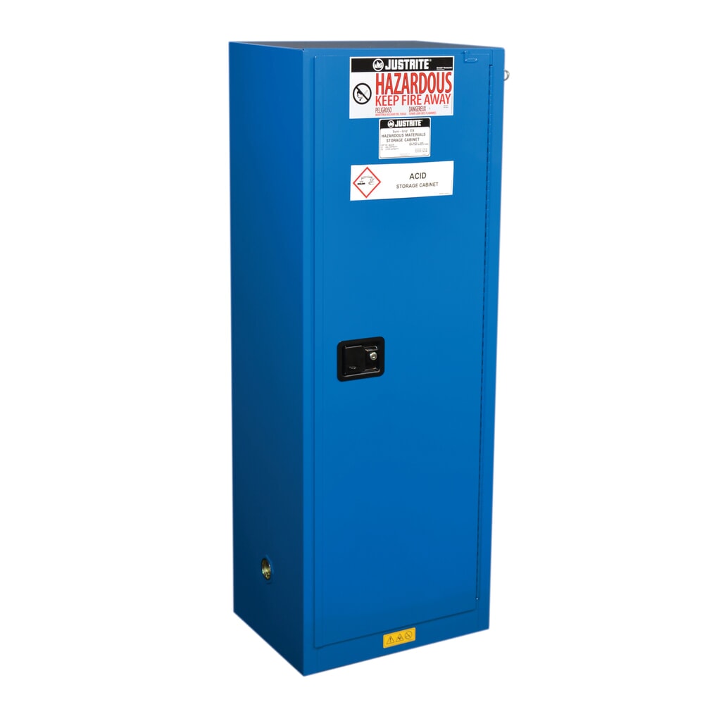Justrite® brandveilige kluis Slimline Sure-Grip® FM, voor etsmiddelen, hxbxd 1.650 x 590 x 460 mm, 3 legborden, zelfsluitend Product afbeelding: Justrite® brandveilige kluis Slimline Sure-Grip® FM, voor etsmiddelen, hxbxd 1.650 x 590 x 460 mm, 3 legborden, zelfsluitend