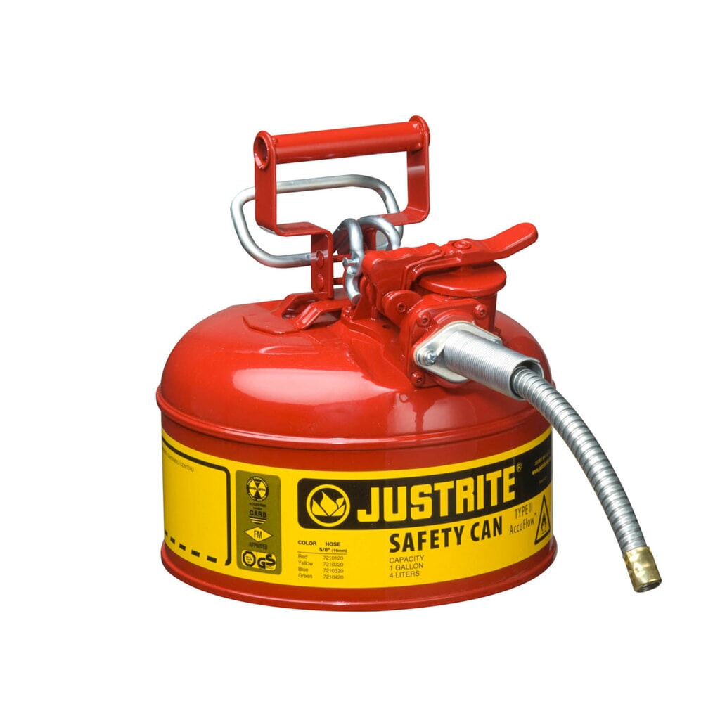 Justrite veiligheidsreservoir type II AccuFlow™, metalen slang, rood, 4 liter Product afbeelding: Justrite veiligheidsreservoir type II AccuFlow™, metalen slang, rood, 4 liter