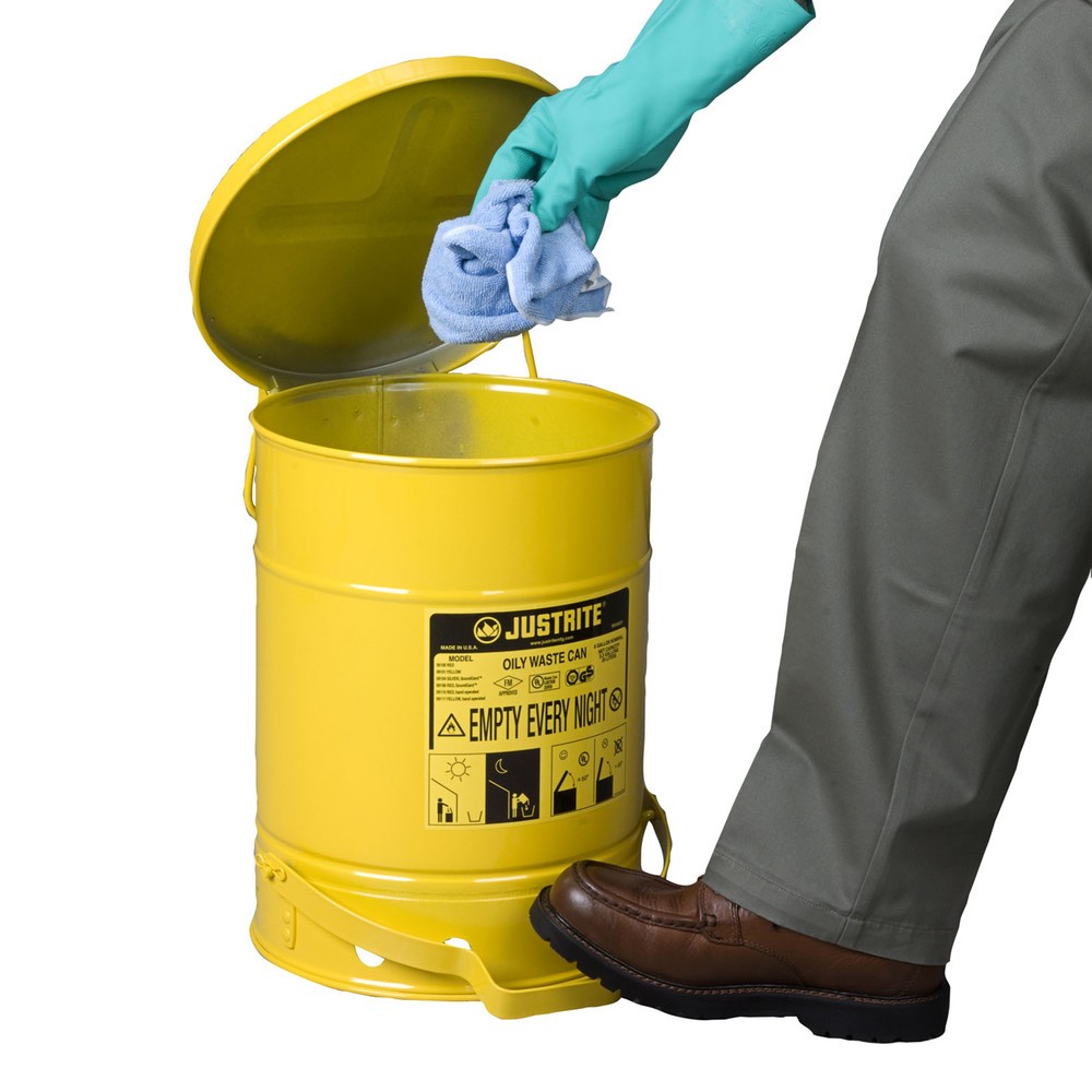 Productafbeelding nr. 2: Werkbankverzamelbak Justrite, voetpedaal, geel, 20 liter