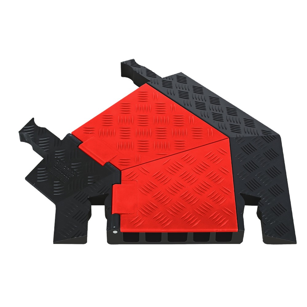Product afbeelding: Kabelbrug Justrite® Guard Dog®, 45° bocht rechts, 5 kanalen, lxb 620 x 500 mm, zwart/oranje