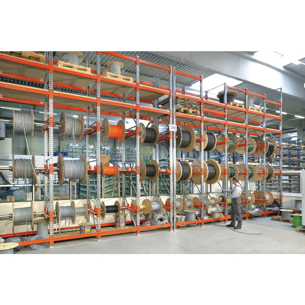 Productafbeelding nr. 6: Kabeltrommelstelling META MULTIPAL type 1, aanbouwelement, hxbxd 3.800 x 900 x 1.100 mm, verzinkt, RAL 2001 roodoranje, met 2 trommelbevestigingen, zonder assen, met kabeltrommelsteunen