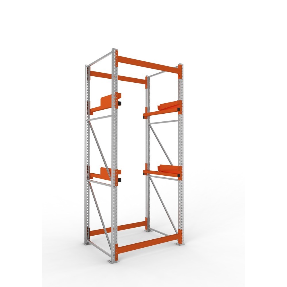 Product afbeelding: Kabeltrommelstelling META MULTIPAL type 2, basiselement, hxbxd 3.300 x 1.300 x 1.100 mm, verzinkt, RAL 2001 roodoranje, met 2 trommelbevestigingen, zonder assen, met kabeltrommelsteunen
