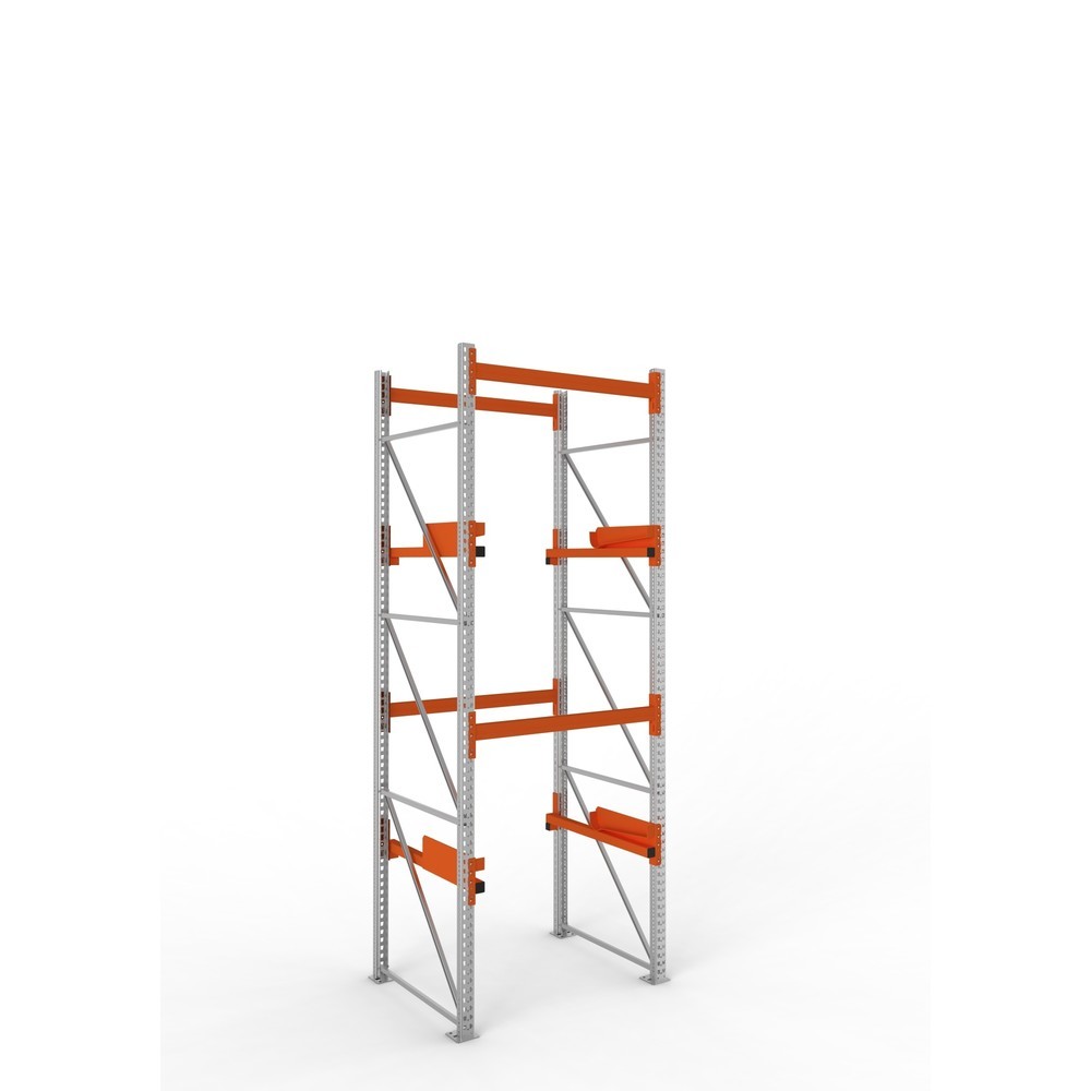 Product afbeelding: Kabeltrommelstelling META MULTIPAL type 2, basiselement, hxbxd 3.800 x 1.300 x 1.100 mm, verzinkt, RAL 2001 roodoranje, met 2 trommelbevestigingen, zonder assen, met kabeltrommelsteunen