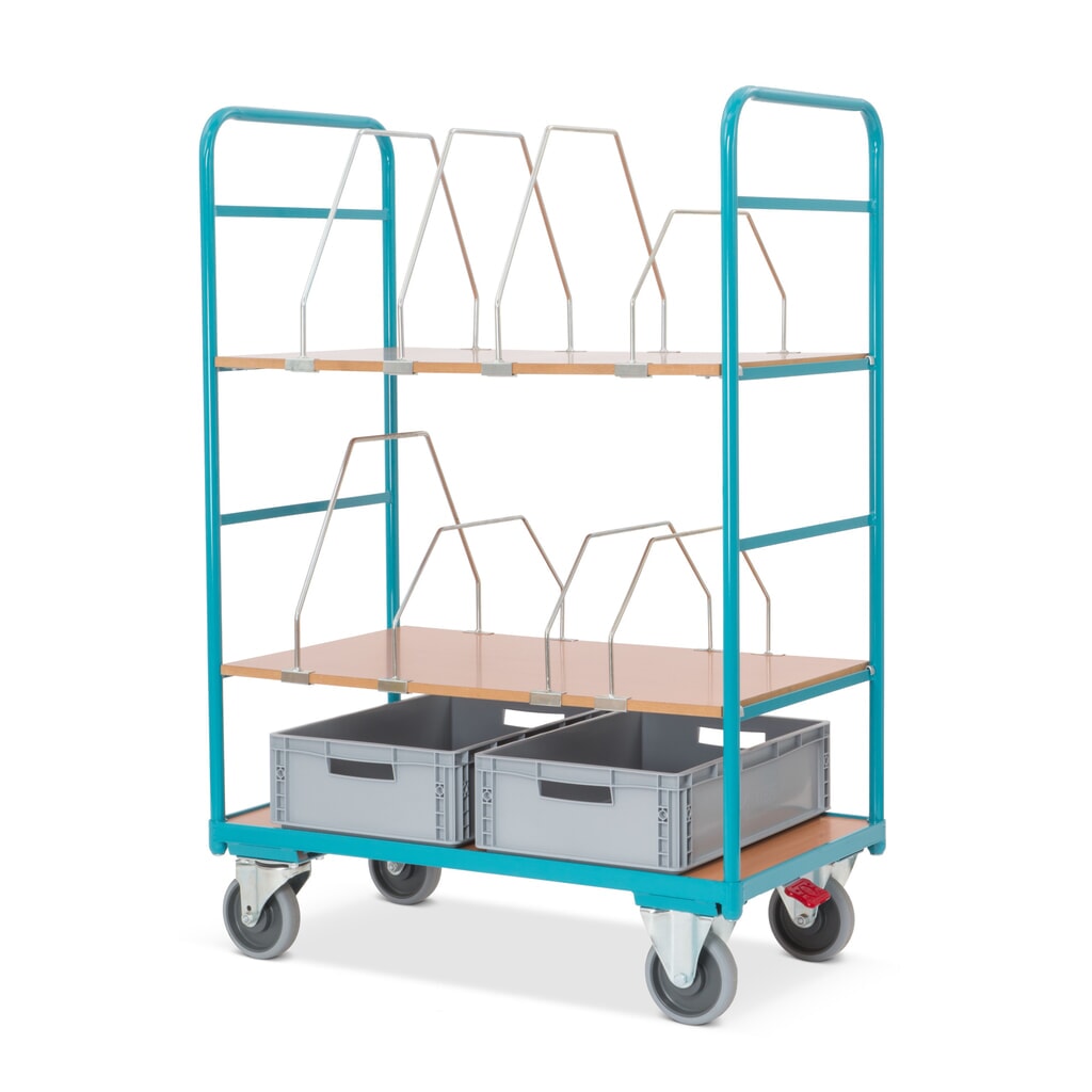Dozenkar Ameise®, 2 variabele legborden van 995 x 585 mm Product afbeelding: Dozenkar Ameise®, 2 variabele legborden van 995 x 585 mm