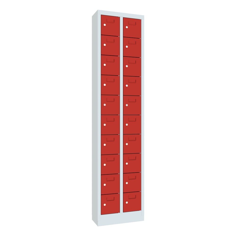 Productafbeelding nr. 1: Kast met kleine vakken PAVOY, 20 vakken, hxbxd 1.950 x 460 x 200 mm, met etikethouder, vuurrood, lichtgrijs