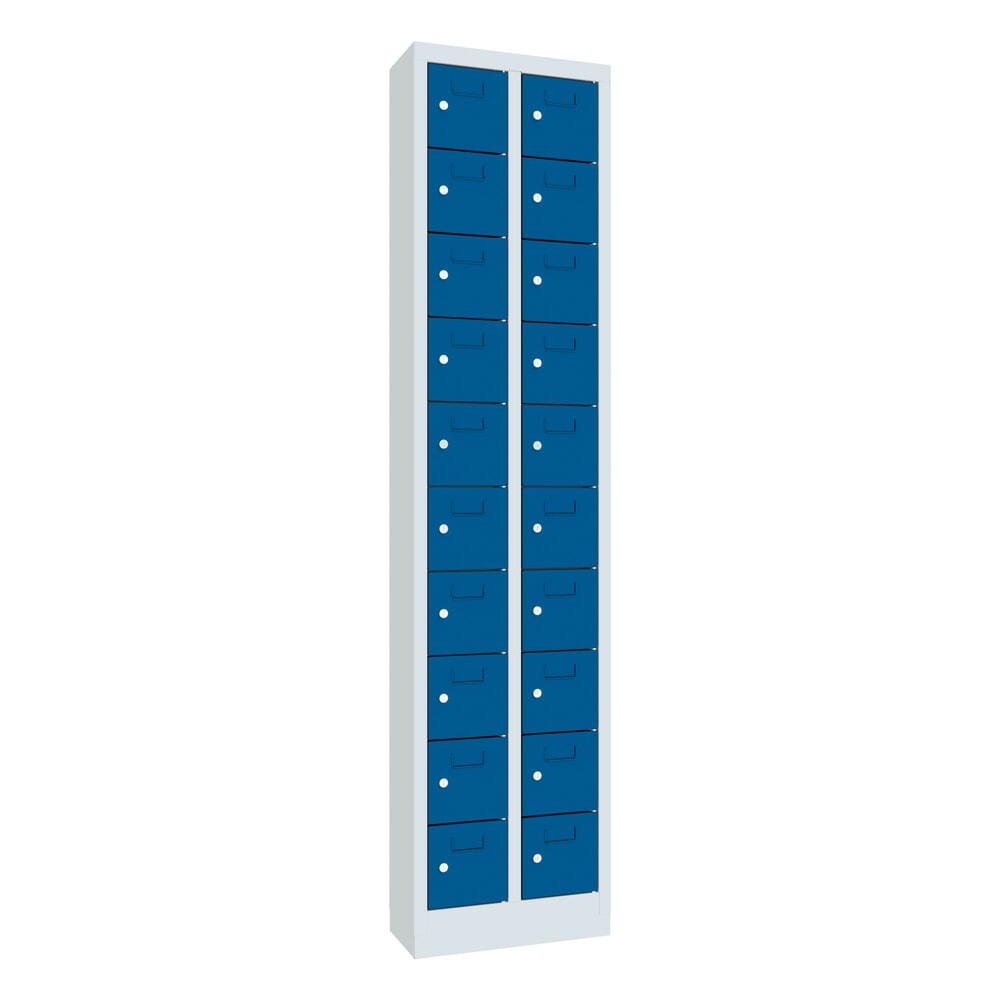 Productafbeelding nr. 1: Kast met kleine vakken PAVOY, 20 vakken, hxbxd 1.950 x 460 x 200 mm, met etikethouder, gentiaanblauw, lichtgrijs