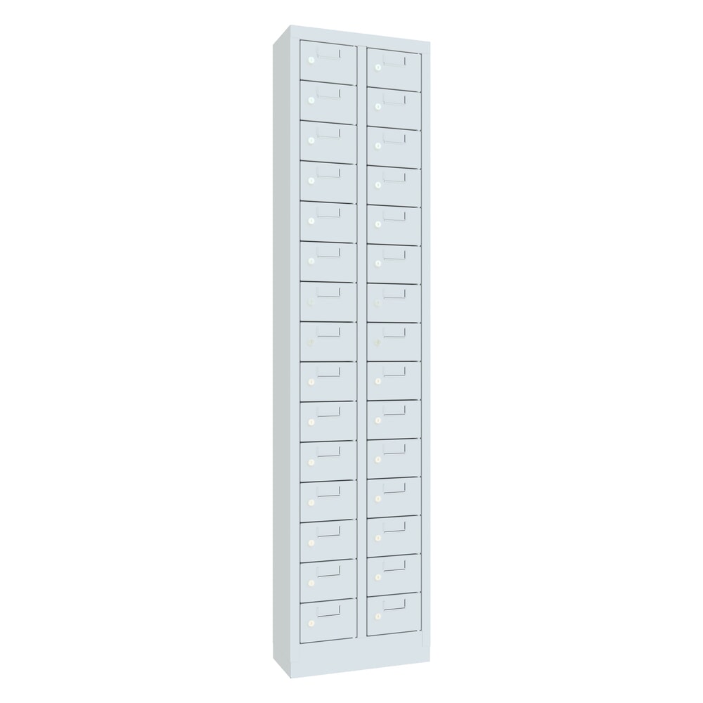 Product afbeelding: Kast met kleine vakken PAVOY, 30 vakken, hxbxd 1.950 x 460 x 200 mm, met etikethouder, lichtgrijs, lichtgrijs