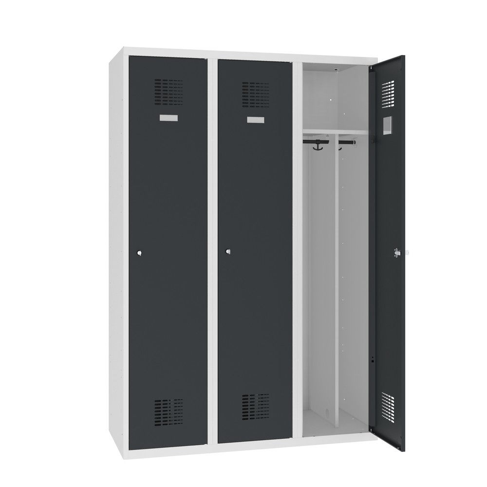 Product afbeelding: Dubbele locker Steinbock®, op de vloer staand, 3 compartimenten, centrale scheidingswand, draaivergrendeling, hxbxd 1.800 x 1200 x 500 mm, lichtgrijs / antracietgrijs